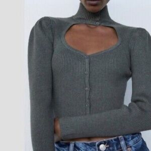 ZARA NWT Cut Out Knit Sweater Athracite Grey